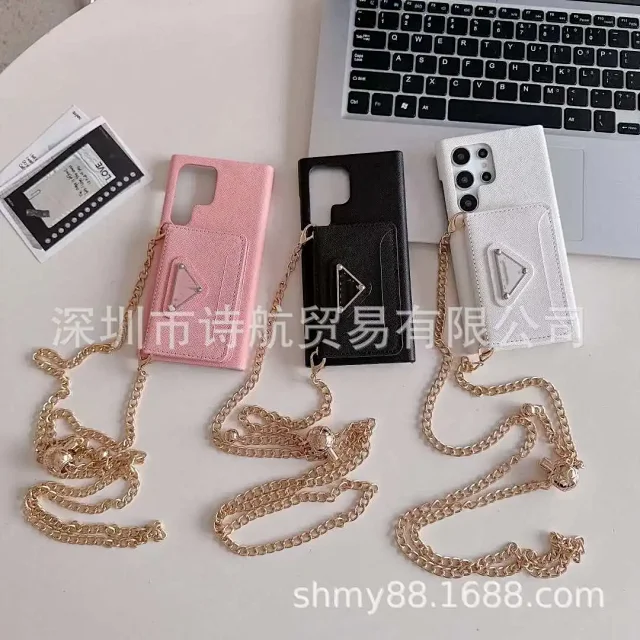 Unbranded Phone Cases Crossbody chain wallet case with triangular ring stand product detail image 1