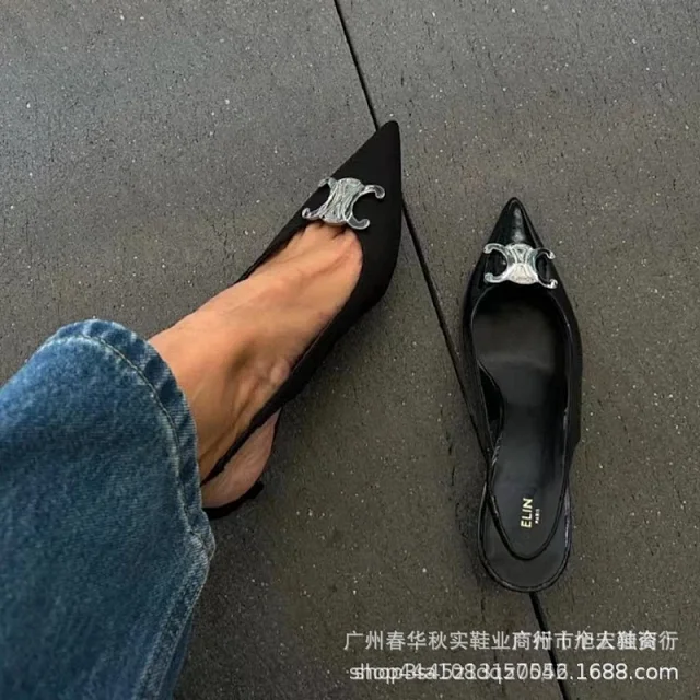 ELIN High Heels Pointed-Toe Slingback Kitten with Metal Logo Accent product detail image 6