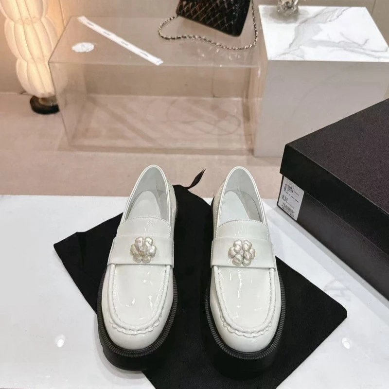 Chanel CC Camellia Loafers Black Patent Leather Loafers - 8