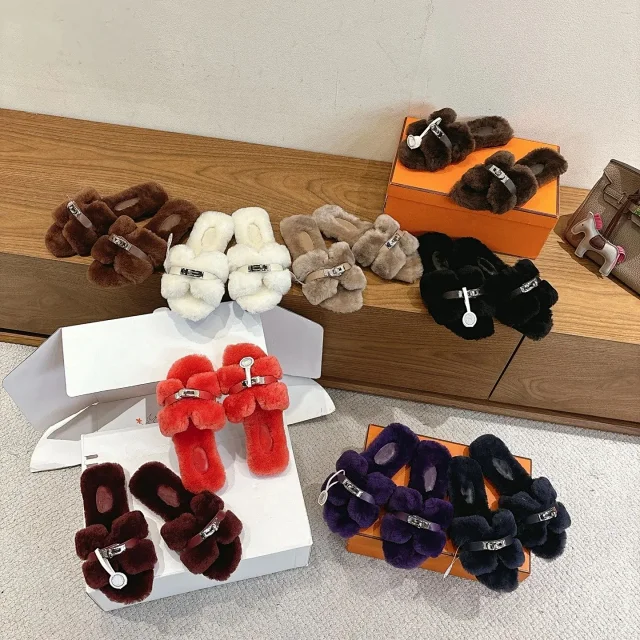 Unbranded Slippers Faux Fur H-Buckle Slide product detail image 1