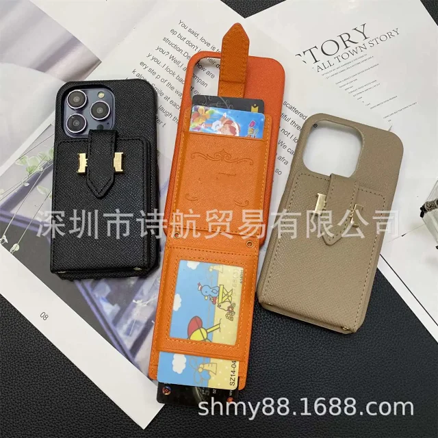 Unbranded Phone Cases Textured faux-leather case with rear card pocket and gold-tone clasp product detail image 6