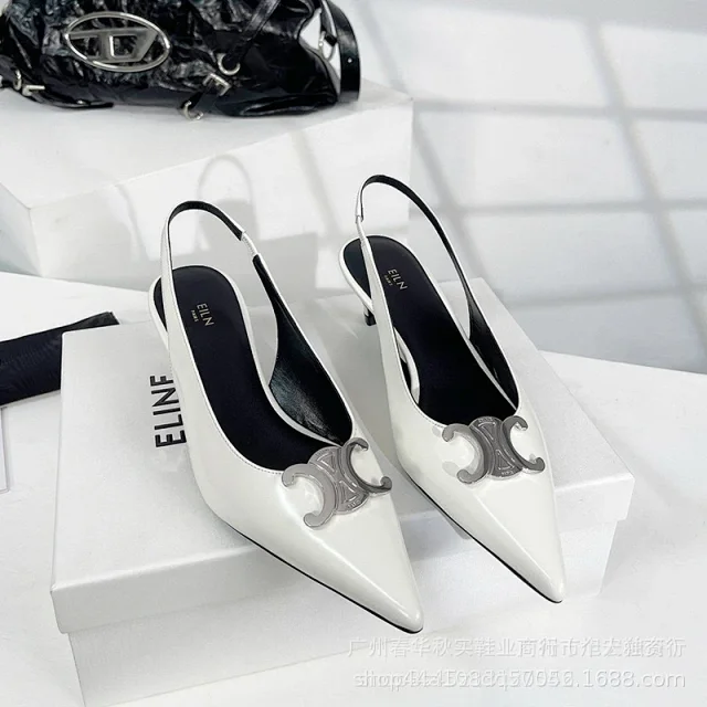 ELIN High Heels Pointed-Toe Slingback Kitten with Metal Logo Accent product detail image 8