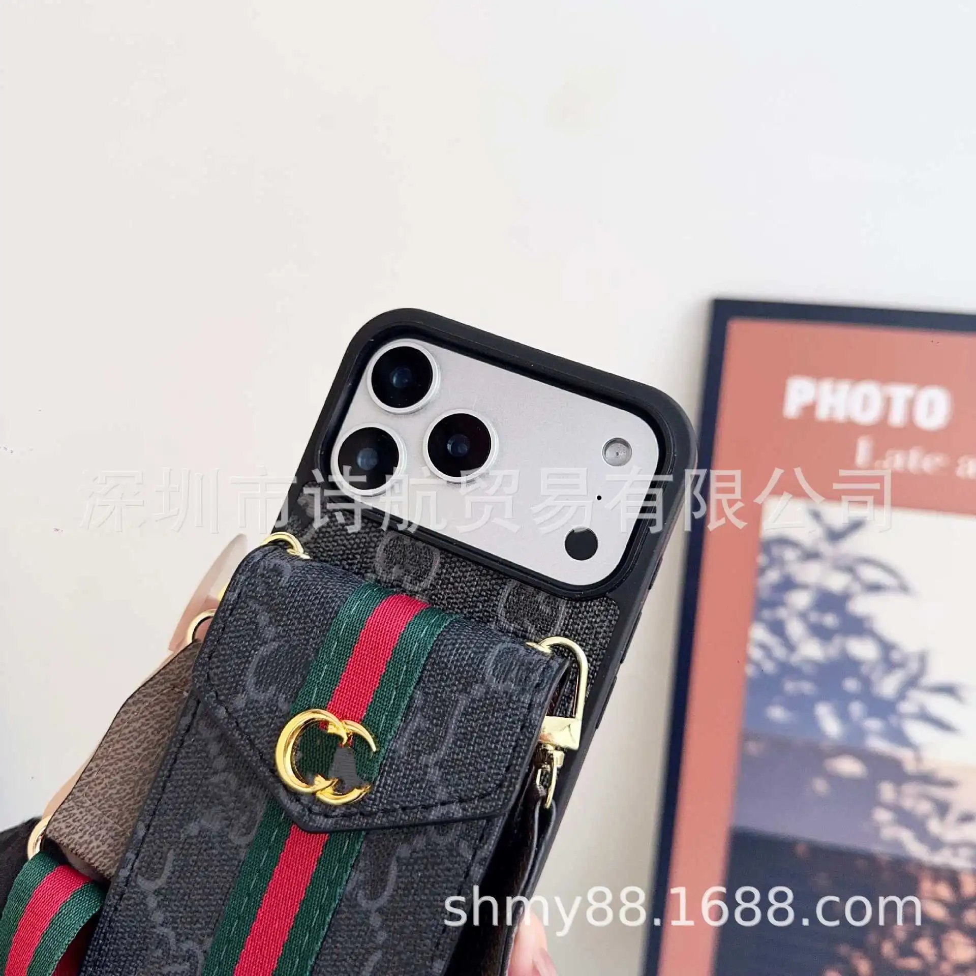 Gucci GG Marmont Phone Crossbody Bag Black Green Red - 7