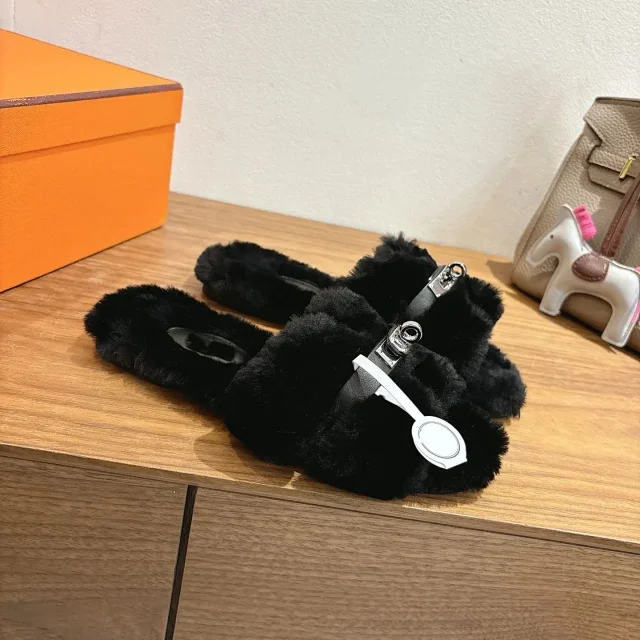 Unbranded Slippers Faux Fur H-Buckle Slide product detail image 6
