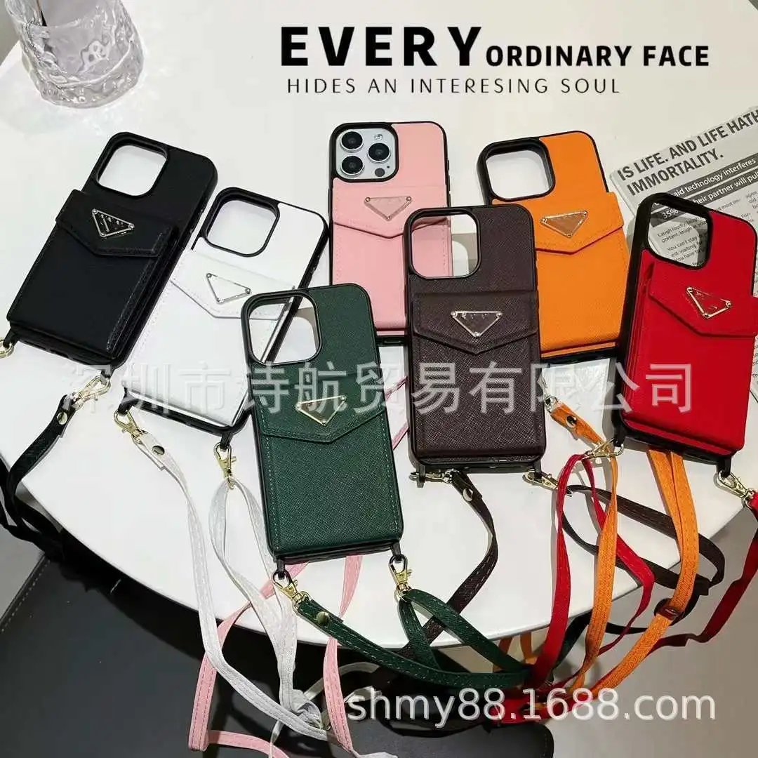 Prada-Inspired Triangle Logo Pink Phone Wallet Crossbody Case - 2