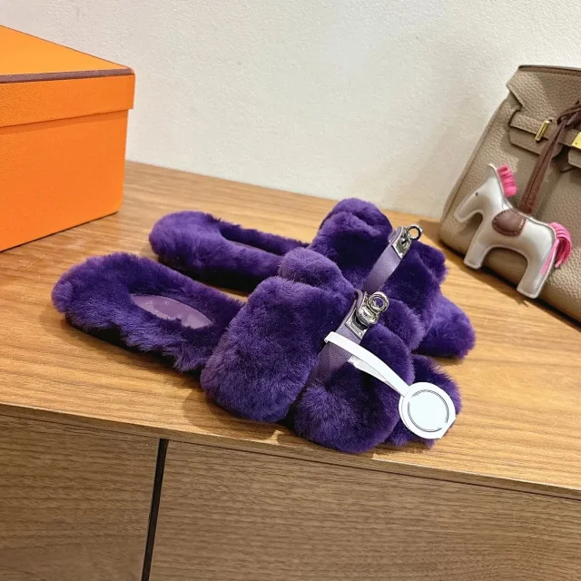 Unbranded Slippers Faux Fur H-Buckle Slide product detail image 9
