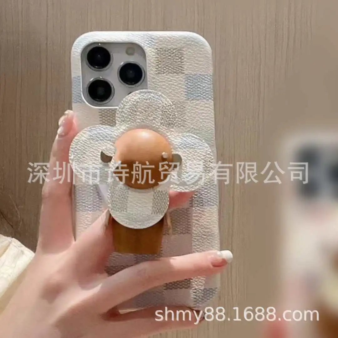 Unbranded Phone Cases Checkered Textured Case with Magnetic Flower Stand image 5