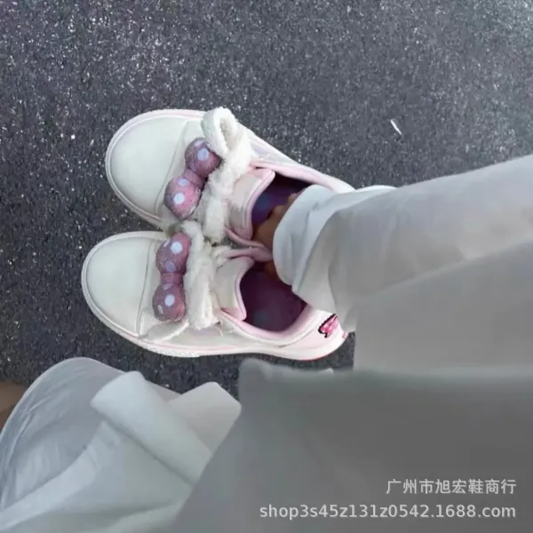 Minnie Mouse x Custom Canvas Sneakers White Pink Polka Dot Bow Casual Shoes - 14