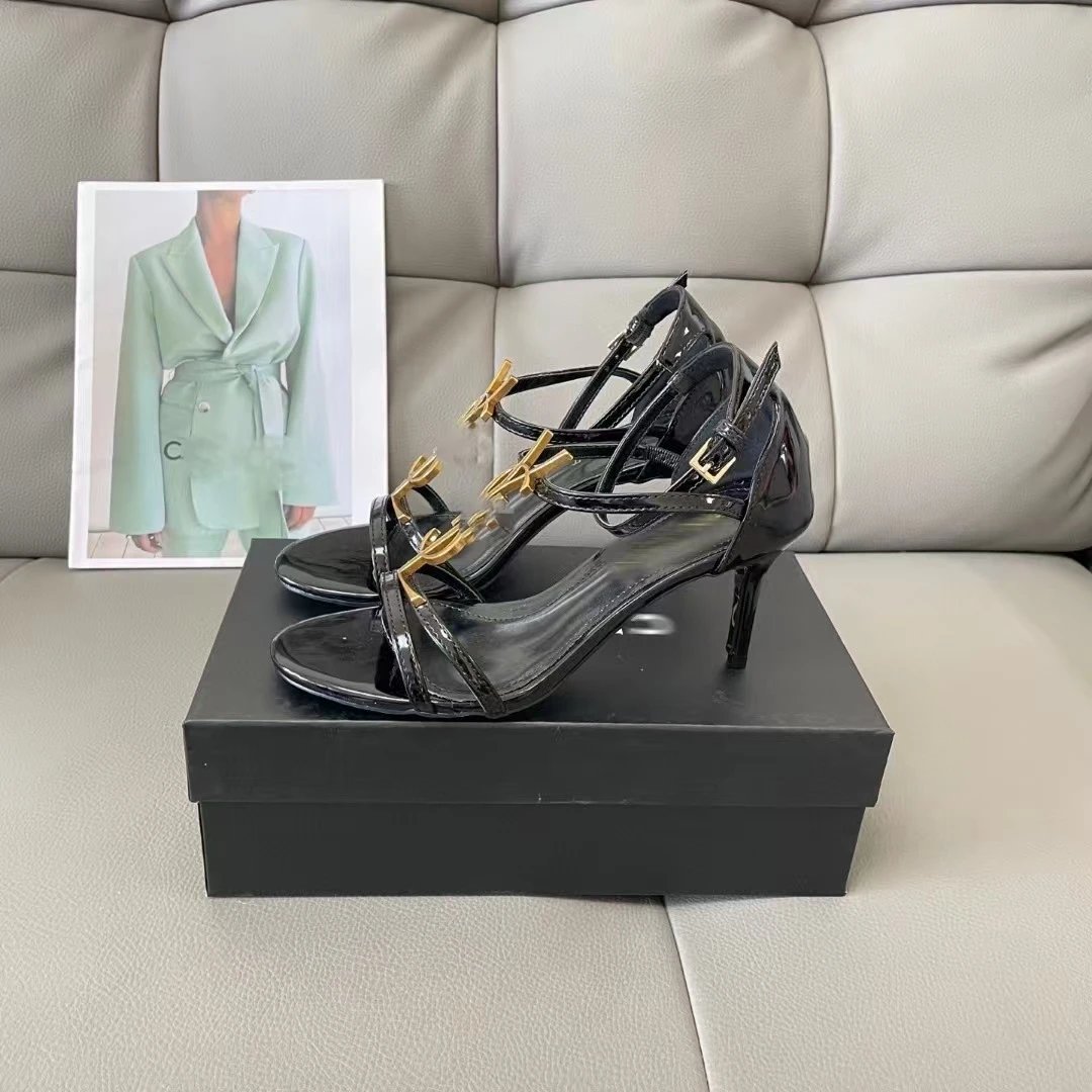 Saint Laurent Tribute Mule Black Patent Leather Heels - 6