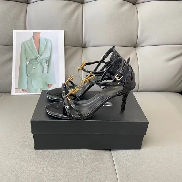 Saint Laurent High Heels Pointed-Toe Patent Leather Logo Mules product detail image 5