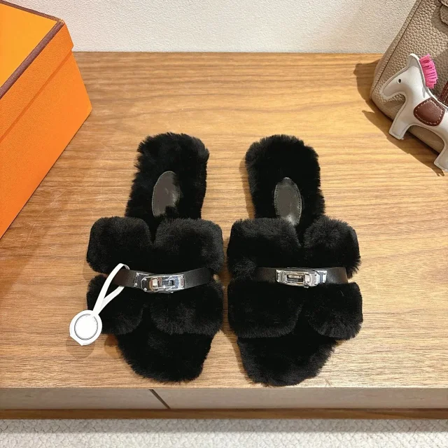 Unbranded Slippers Faux Fur H-Buckle Slide product detail image 7