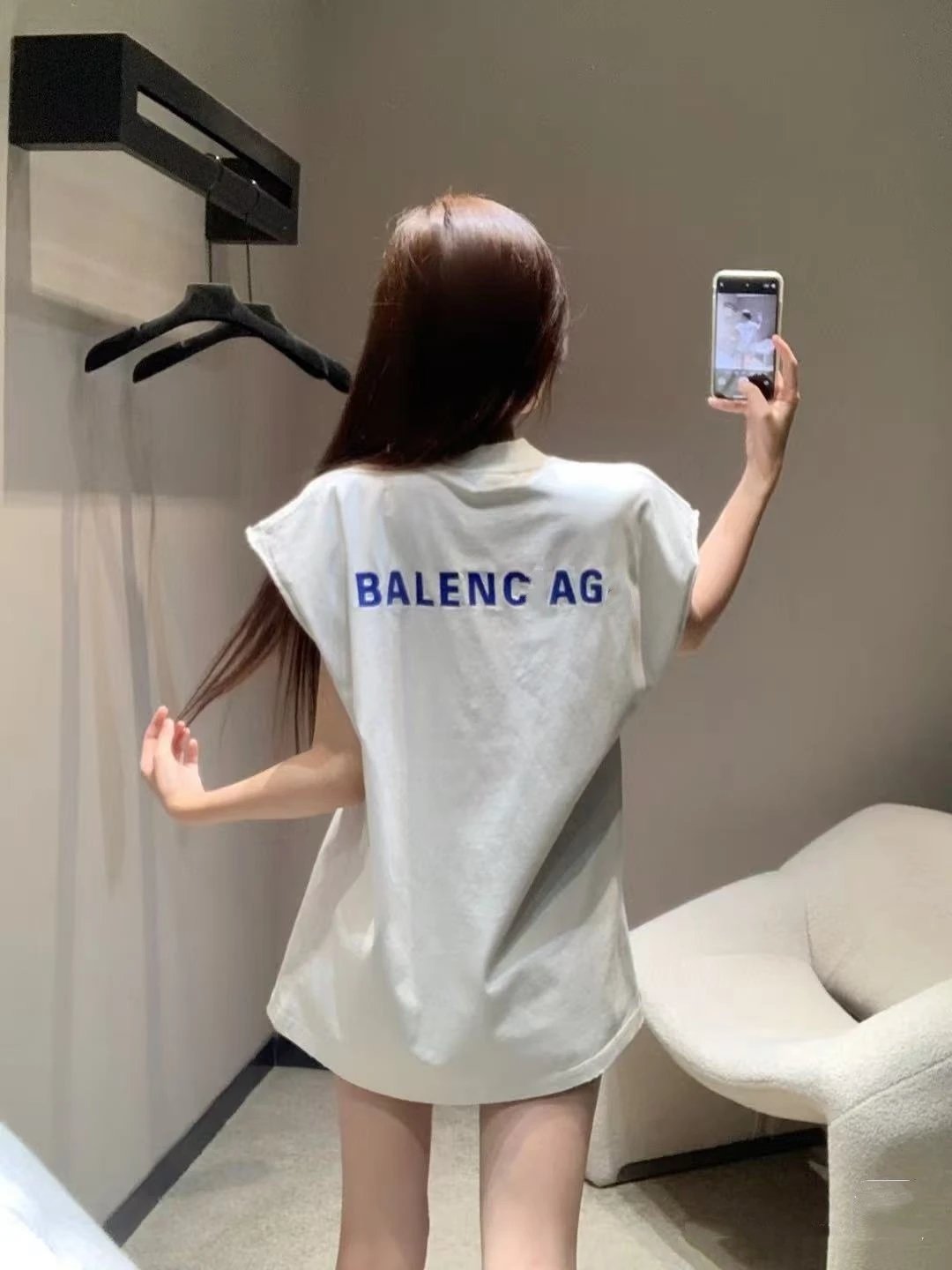 Balenciaga AG Logo Print Black Sleeveless T-Shirt - 4