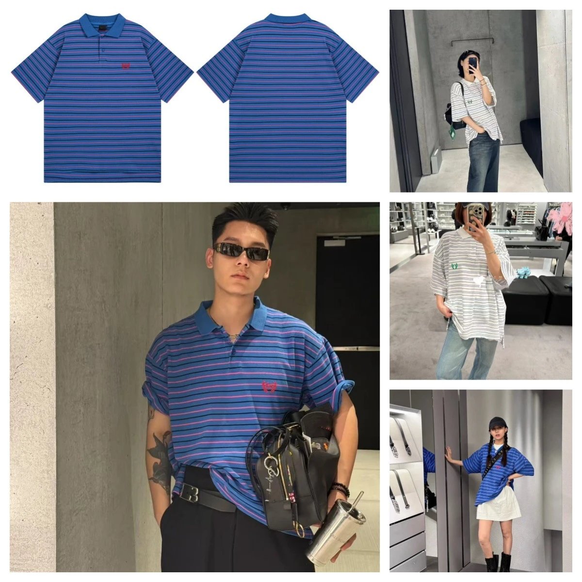 GRA Striped Polo Blue Purple Multicolor Polo - 2