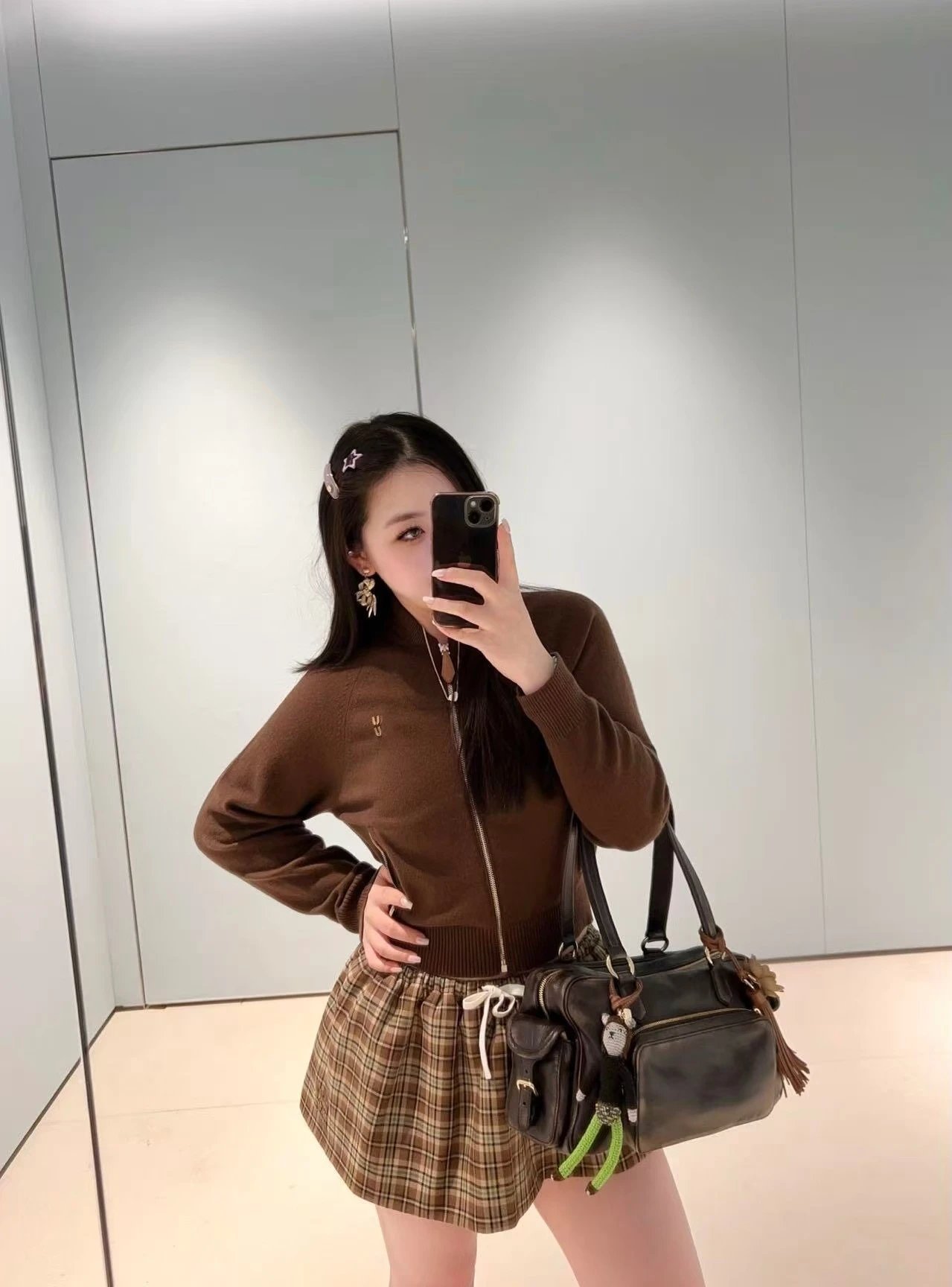 MMY Zip-Up Knit Cardigan Brown - 6