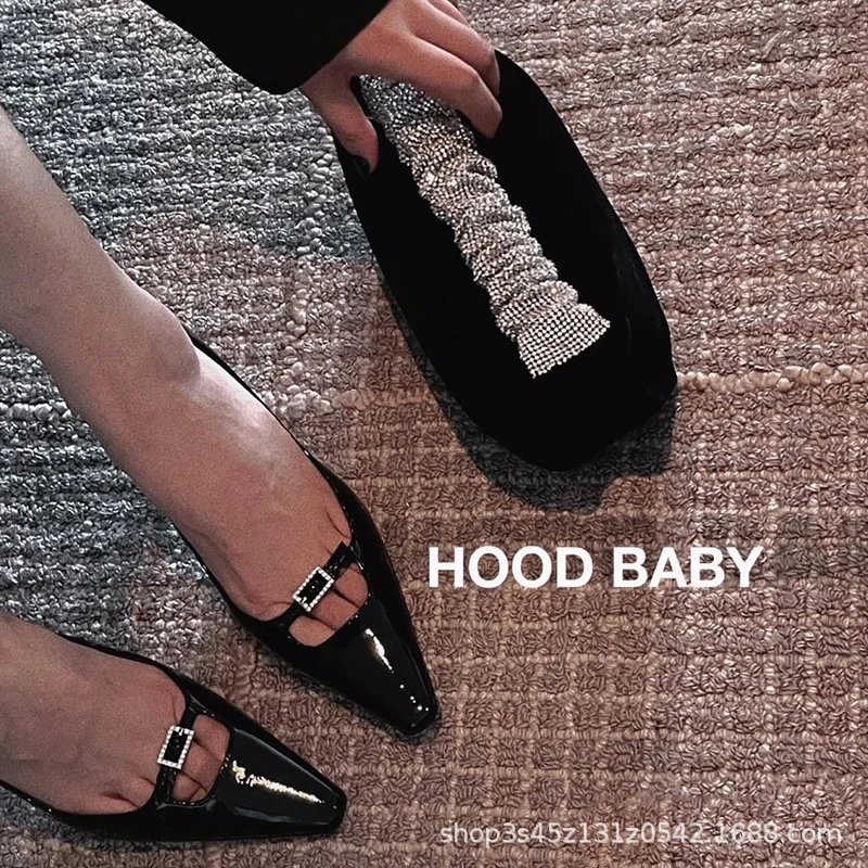 Black Patent Leather Slingback Stilettos with Buckle Detail Heels - 4