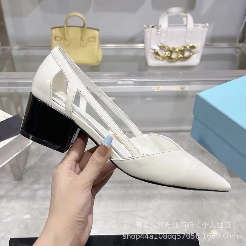 Unbranded High Heels Pointed-Toe Cutout Block-Heel Pumps image 4