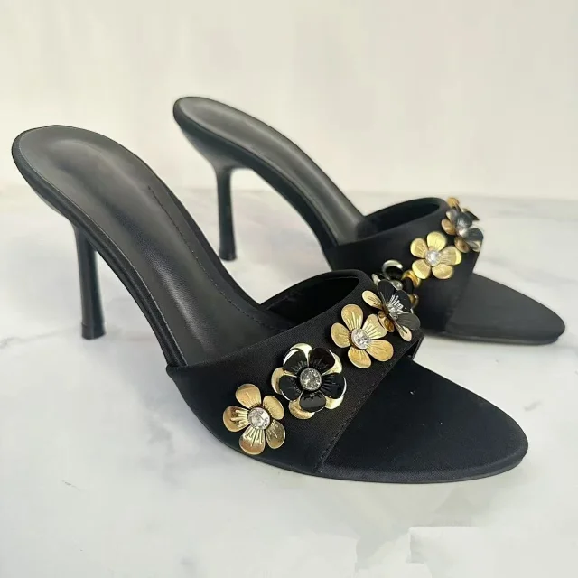 Unbranded High Heels Floral-appliqué open-toe mule stilettos product detail image 5