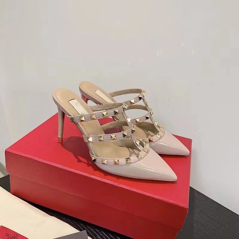Valentino Rockstud Strappy Mule Beige Stilettos