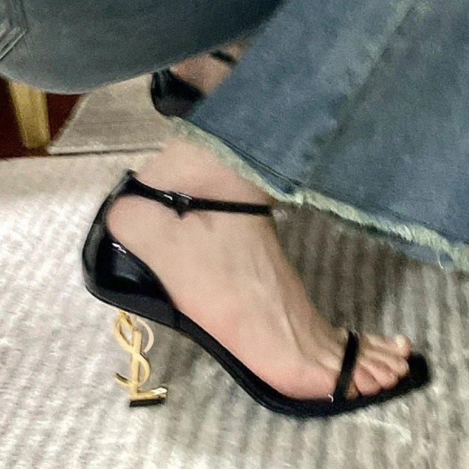 Saint Laurent High Heels Patent Leather Ankle-Strap Logo-Heel Sandals image 4