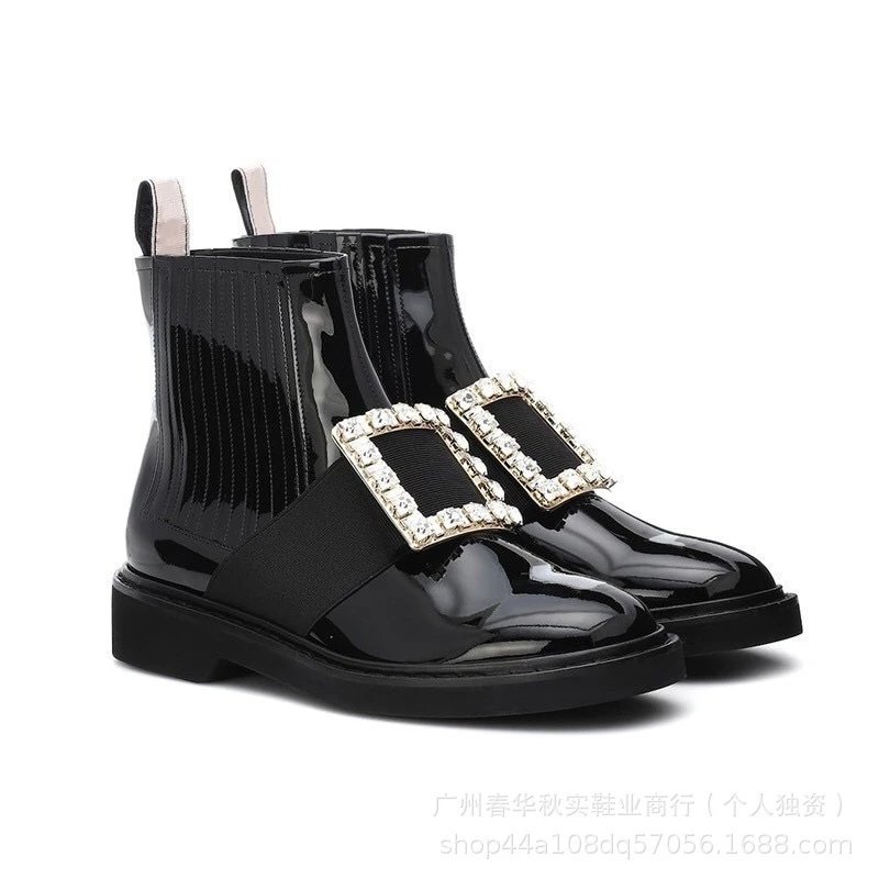 Unbranded Boots Patent Chelsea Ankle with Rhinestone Buckle image 5