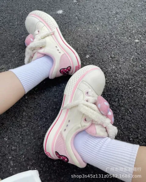Minnie Mouse x Custom Canvas Sneakers White Pink Polka Dot Bow Casual Shoes - 13