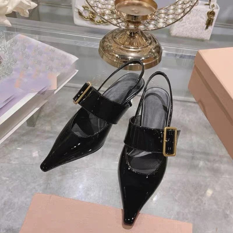 Unbranded High Heels Patent Pointed-Toe Slingback Buckle image 2