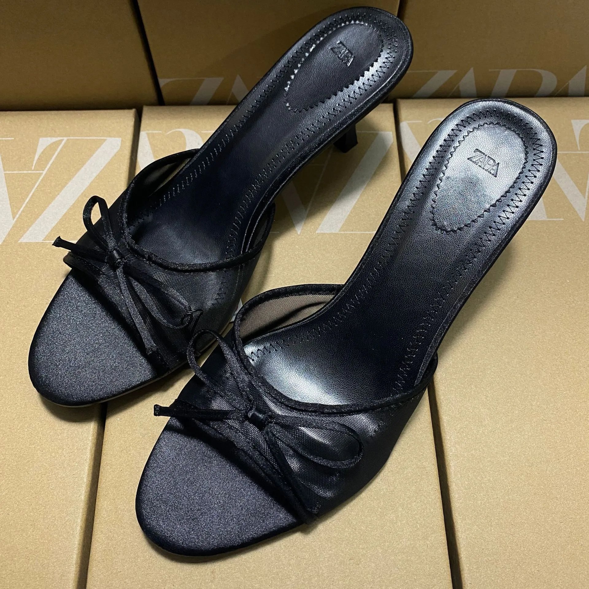 Zara Bow-Strap Mule Heels Brown - 2