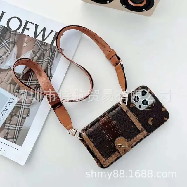 Unbranded Phone Cases Monogram-Pattern Wallet Case with Card Holder and Adjustable Lanyard Strap product detail image 2