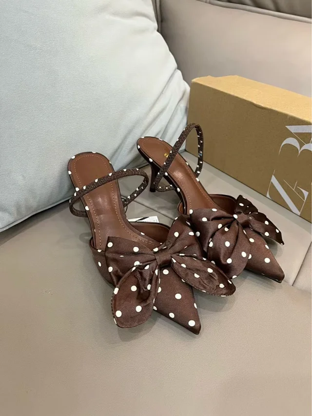 Unbranded High Heels Pointed-Toe Polka Dot Bow Slingback product detail image 2