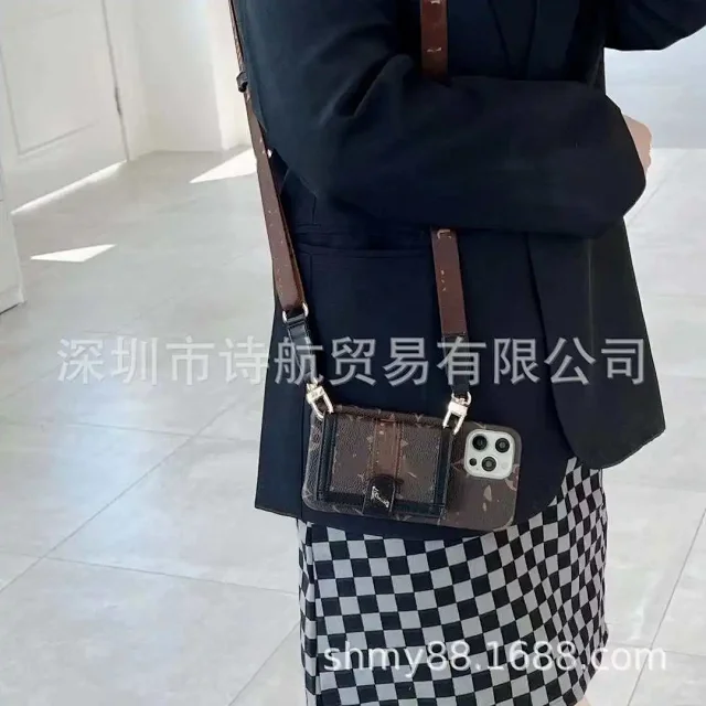 Unbranded Phone Cases Monogram-Pattern Wallet Case with Card Holder and Adjustable Lanyard Strap product detail image 5