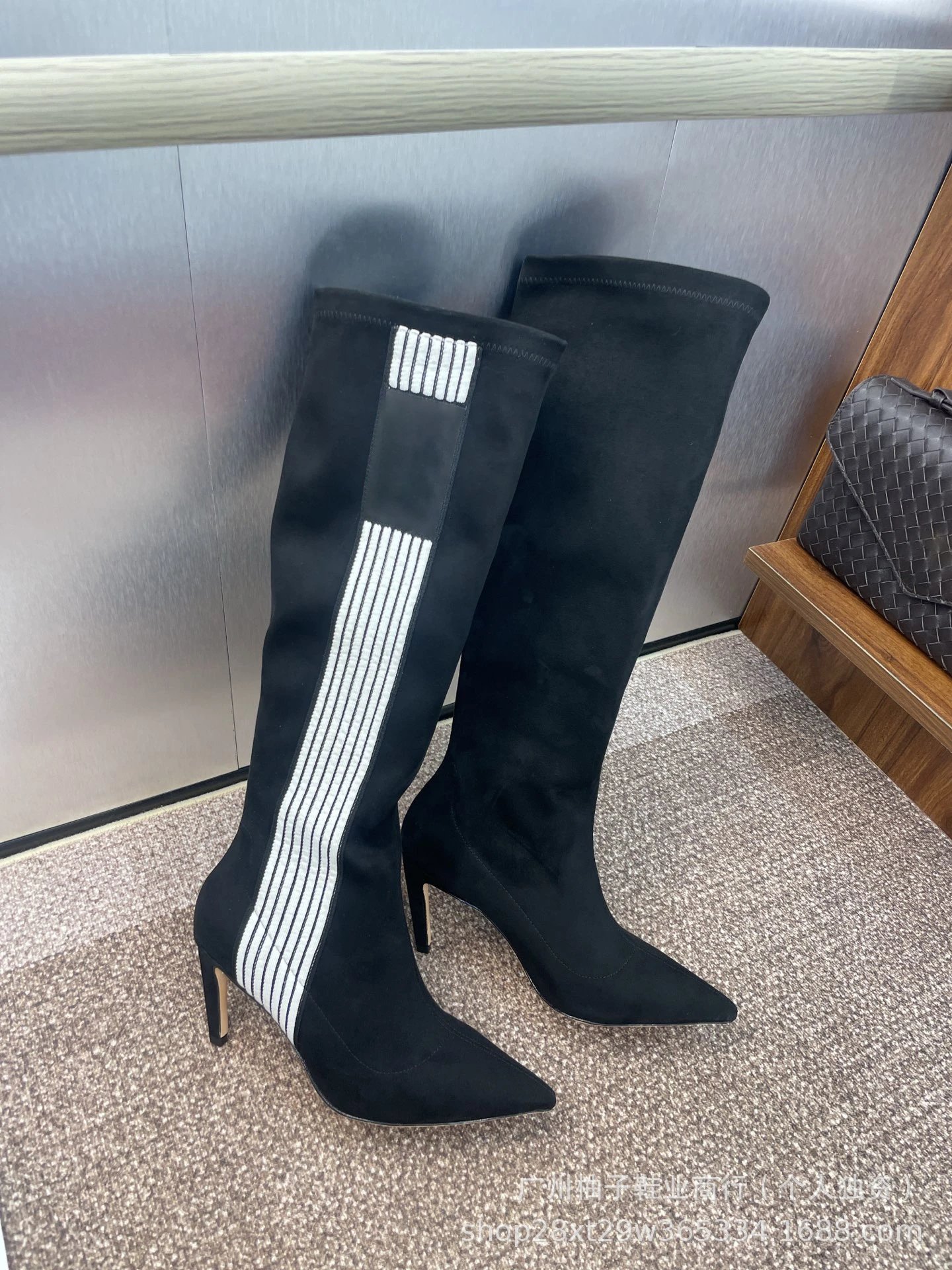 Balenciaga Knife Boots Black with White Stripe Detail Ankle Boots - 12