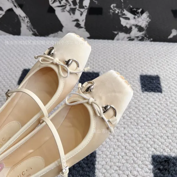 Gucci Horsebit Ballet Flats Beige Satin Shoes - 1