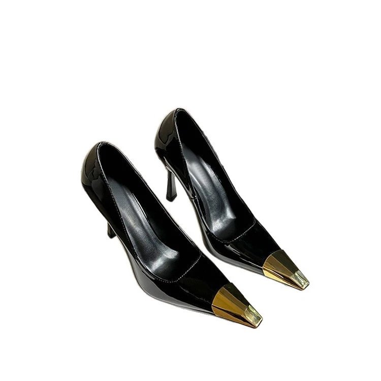 Unbranded High Heels Stiletto Pumps with Gold Metal Toe Caps image 5