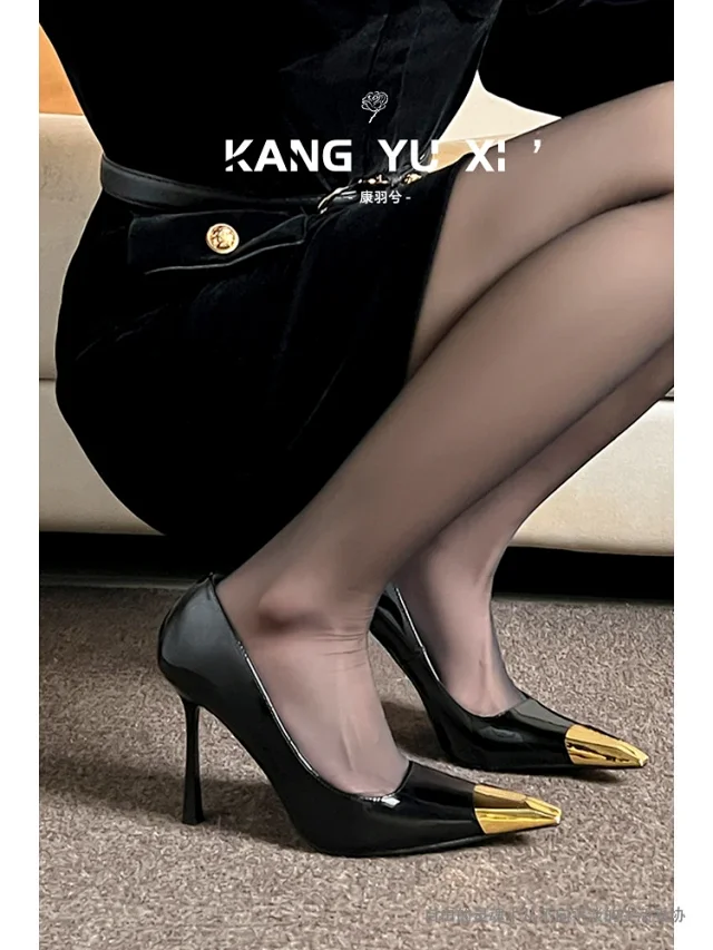 Unbranded High Heels Stiletto Pumps with Gold Metal Toe Caps product detail image 4
