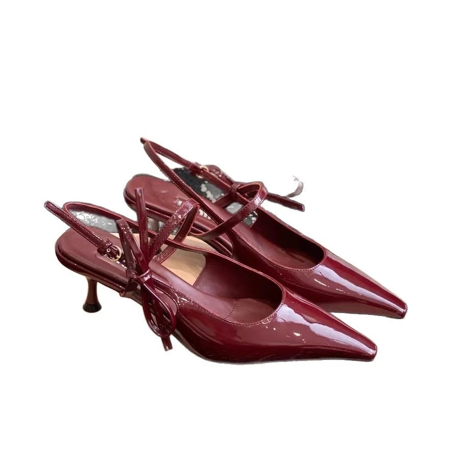 Unbranded High Heels Pointed-Toe Patent Slingback Bow image 5