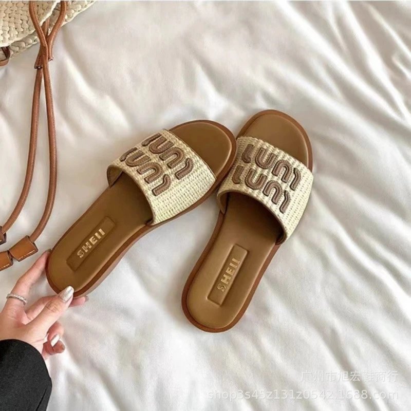 SHEIN Slippers Woven Single-Band Slide with Embroidered Loop Detail image 3