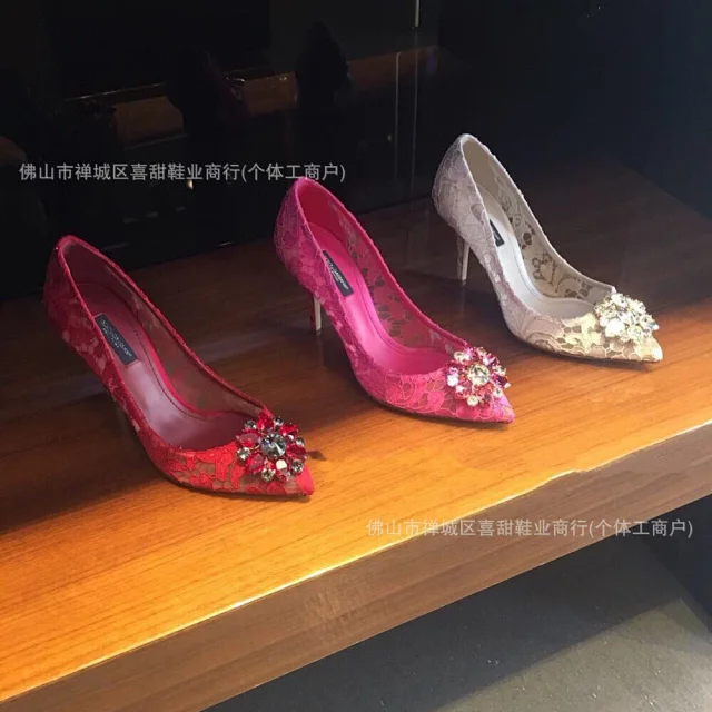 Dolce & Gabbana High Heels Pointed-Toe Lace Pumps with Crystal Floral Embellishment product detail image 1