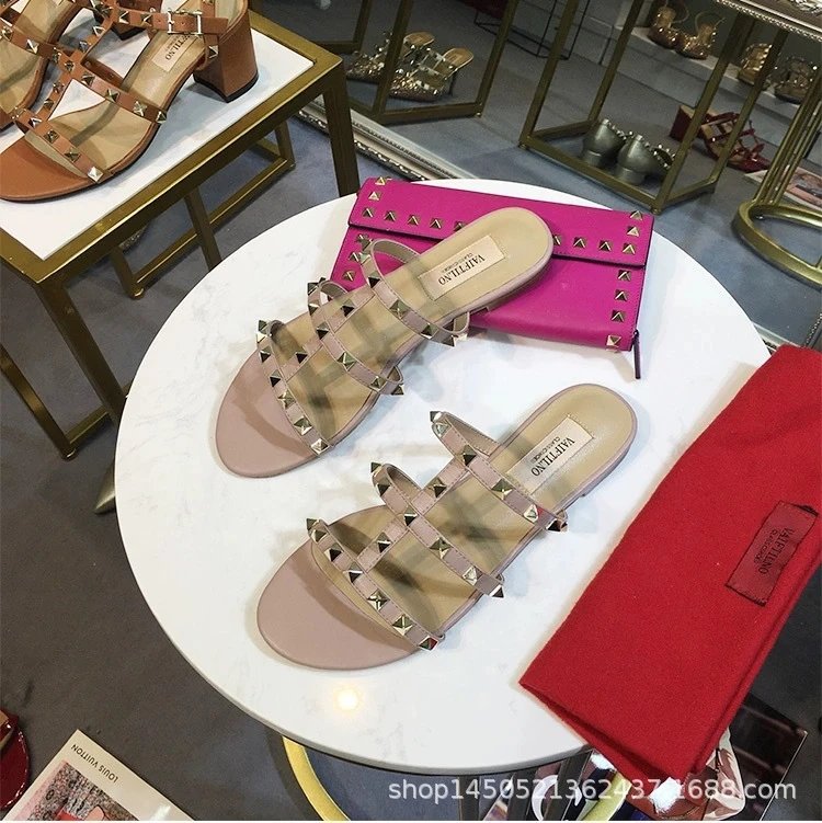 Valentino Rockstud Strappy Mule Sandals Beige - 14