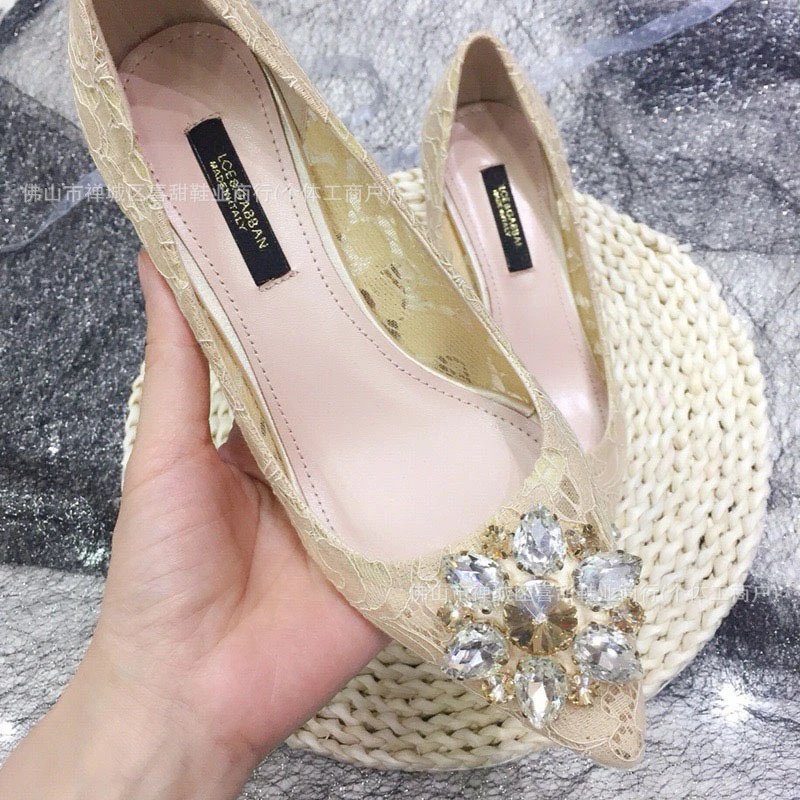 Lace Embroidered Stiletto Heels in Gray with Crystal Buckle - 10
