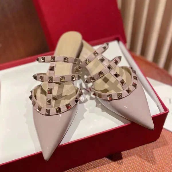 Valentino Garavani Rockstud Strappy Mule Pink Patent Leather Heels - 1