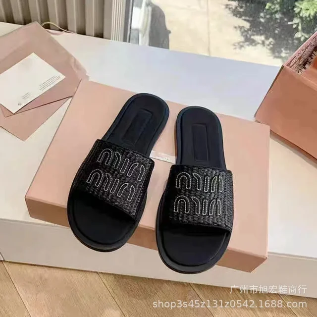 SHEIN Slippers Woven Single-Band Slide with Embroidered Loop Detail product detail image 7