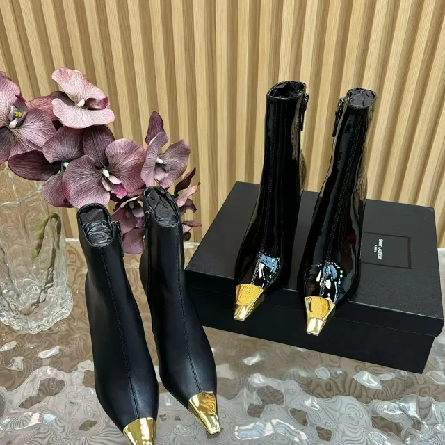 Saint Laurent Boots Ankle with gold-tone pointed toe caps and stiletto heels product detail image 1