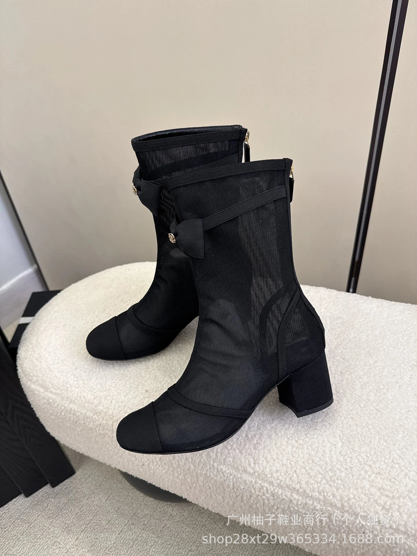 Chanel-inspired Bow Detail Beige and Black Cap-Toe Ankle Boots - 9
