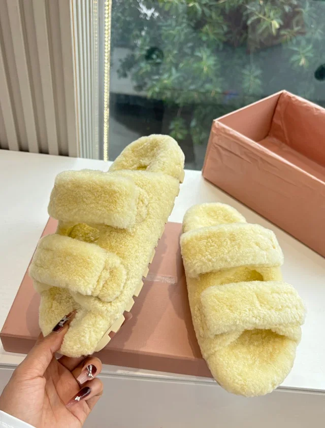 Unbranded Slippers Faux Fur Double-Strap Open-Toe product detail image 9