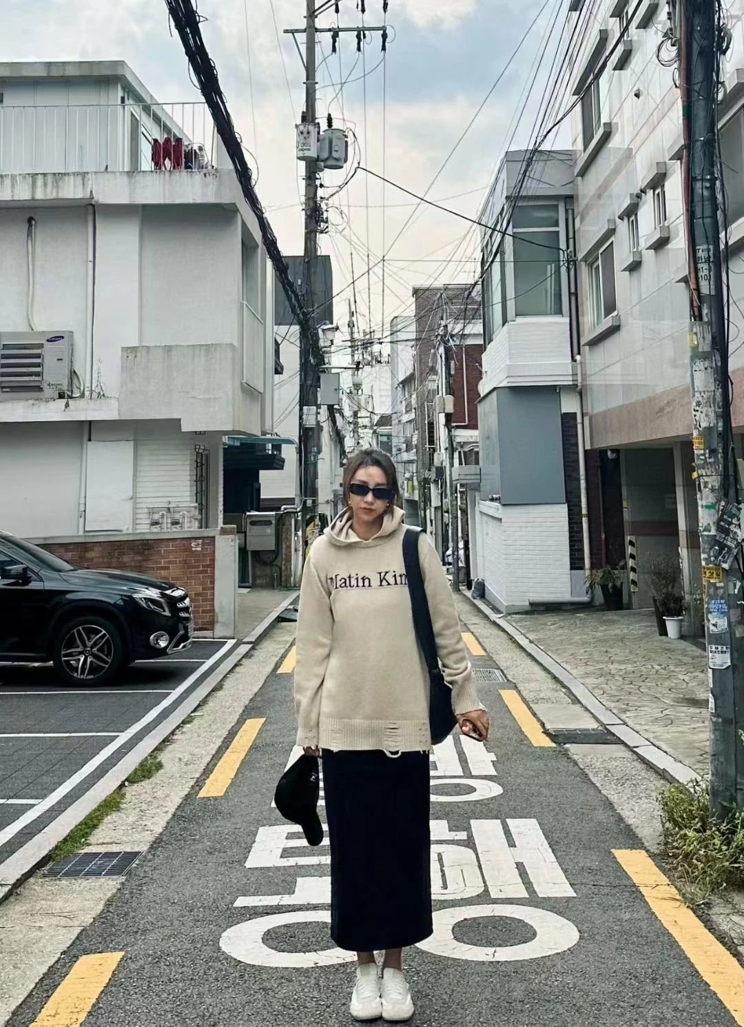 Matin Kim Logo Knit Hoodie Gray - 26