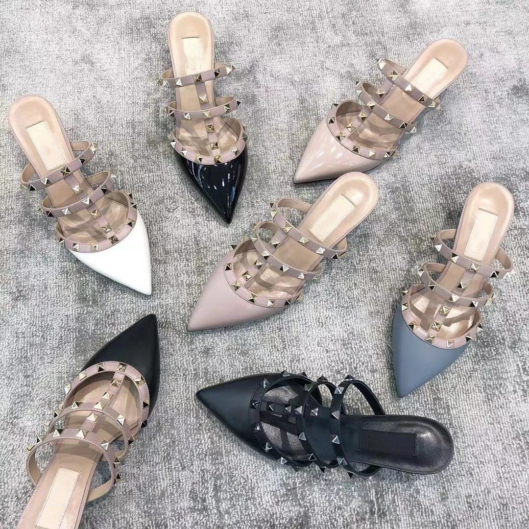 Valentino Rockstud Spike Pointed-Toe Mule Black Shoes - 10