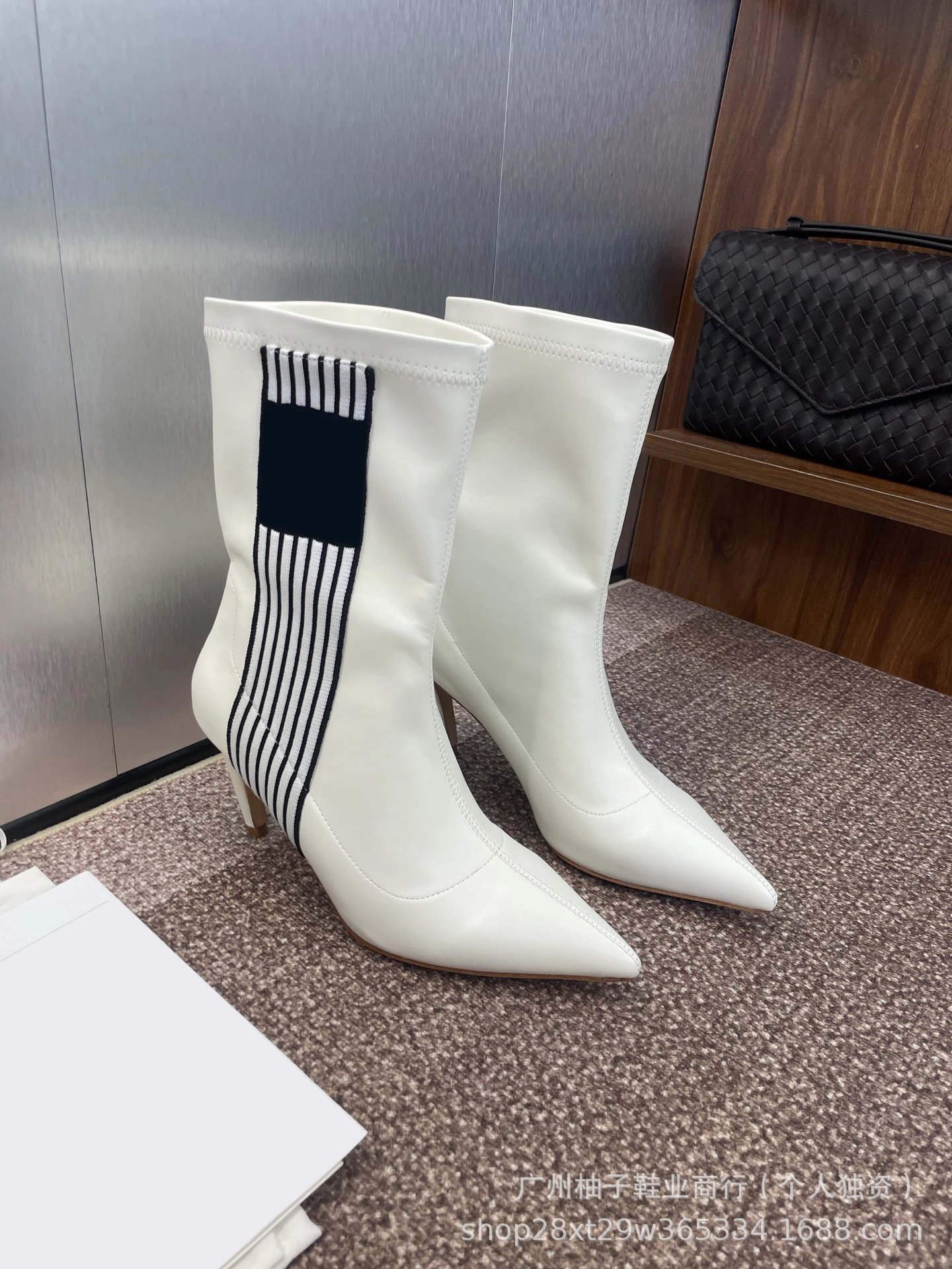Balenciaga Knife Boots Black with White Stripe Detail Ankle Boots - 10
