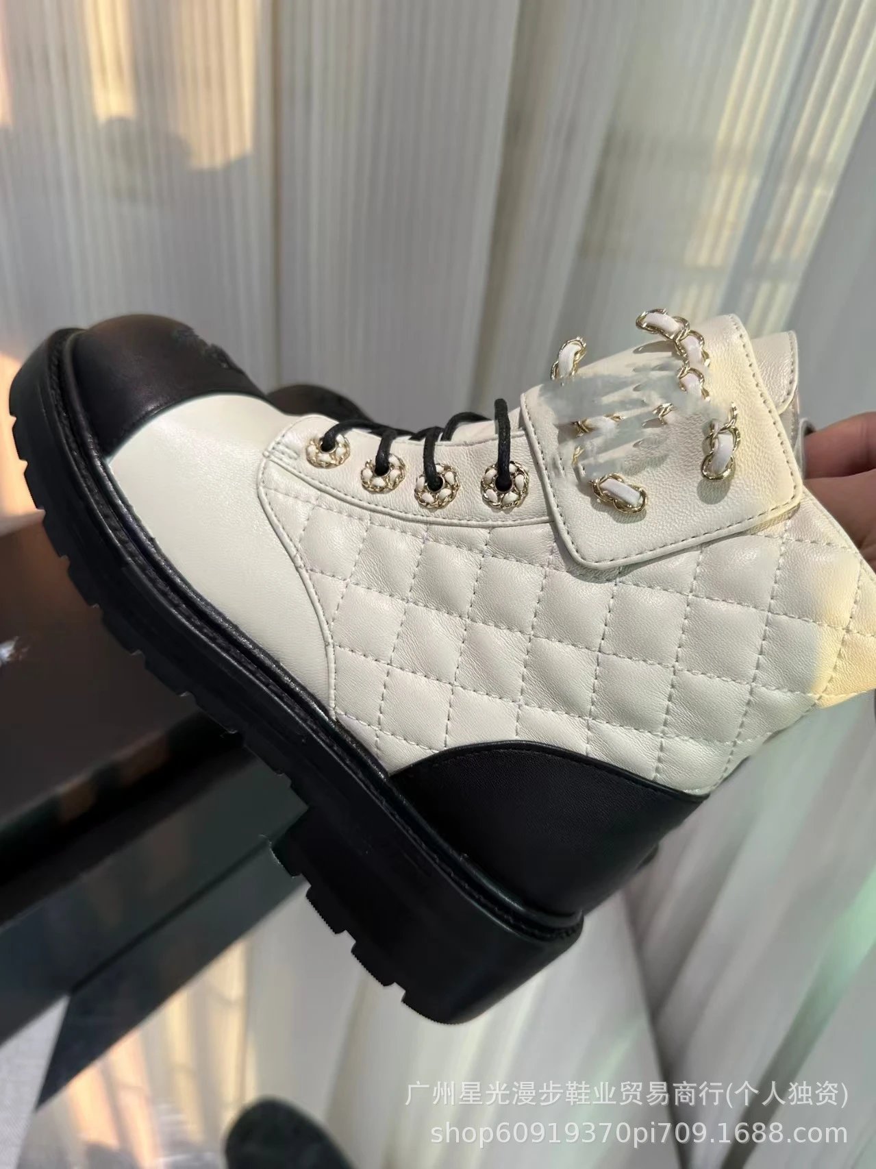 Chanel Combat Boots Black Leather Platform Lace-Up Boots - 8