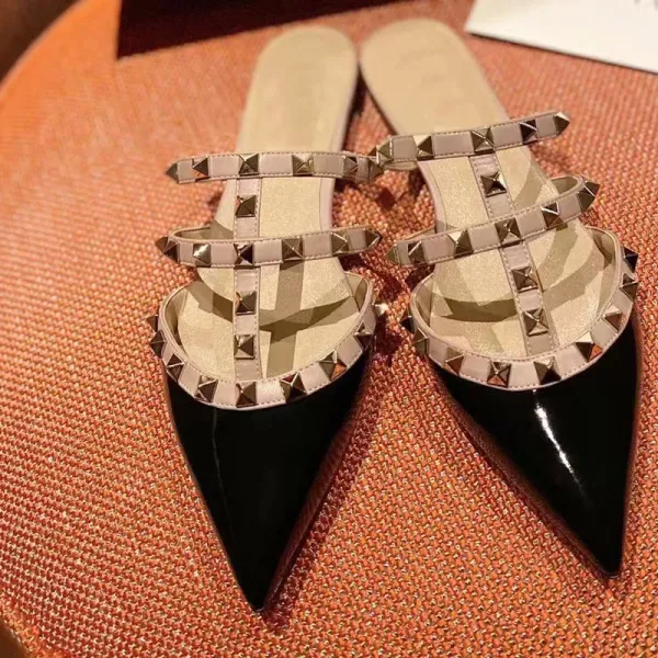 Valentino Garavani Rockstud Strappy Pointed-Toe Mules Black - 1