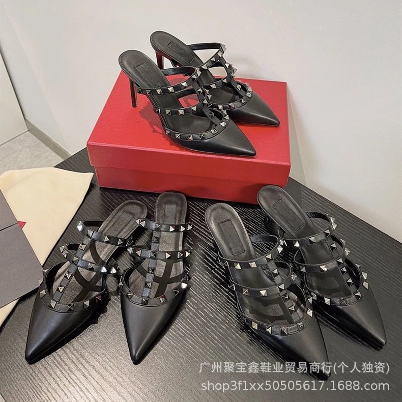 Valentino Rockstud Spike Pointed-Toe Mule Black Shoes - 8